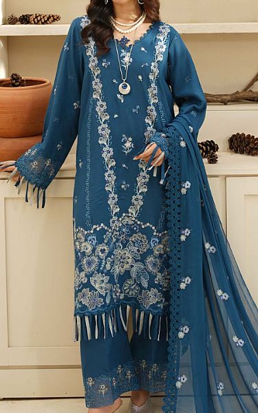 Humdum Denim Blue Karandi Suit | Pakistani Winter Dresses in USA- Image 1