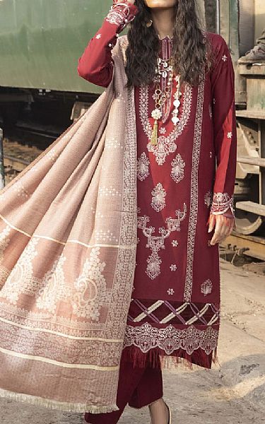 Humdum Dusty Red Wool Suit | Pakistani Winter Dresses in USA- Image 1