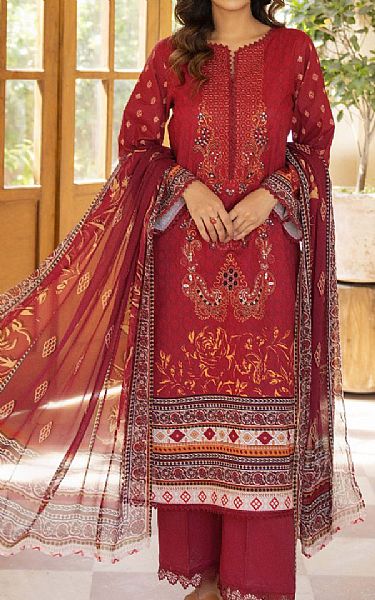 Humdum Vivid Burgundy Lawn Suit | Pakistani Lawn Dress in USA- Image 1