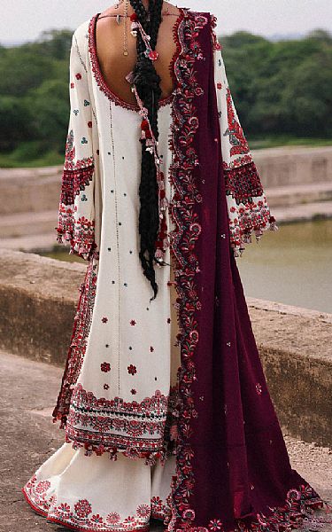Hussain Rehar White Karandi Suit | Pakistani Winter Dresses in USA- Image 2