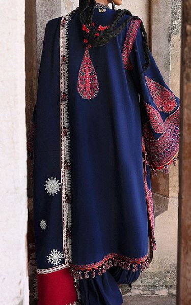 Hussain Rehar Navy Blue Karandi Suit | Pakistani Winter Dresses in USA- Image 2