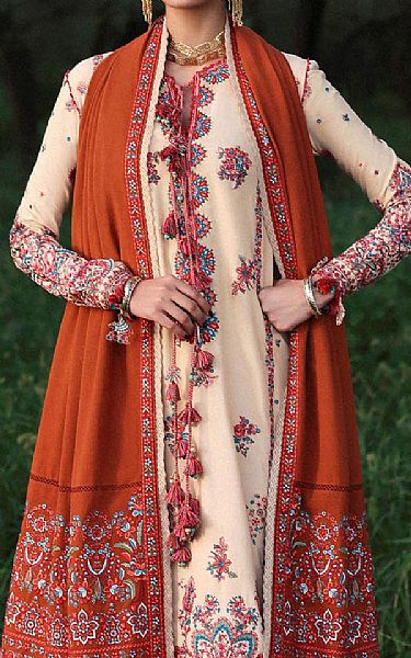Hussain Rehar Ivory Karandi Suit | Pakistani Winter Dresses in USA- Image 2