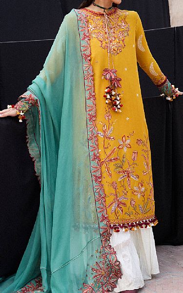 Hussain Rehar Mustard Lawn Suit | Pakistani Lawn Dress in USA- Image 1