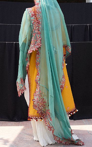 Hussain Rehar Mustard Lawn Suit | Pakistani Lawn Dress in USA- Image 2