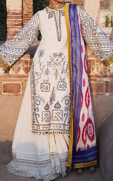 Hussain Rehar Ivory Lawn Suit | Pakistani Lawn Dress in USA- Image 1