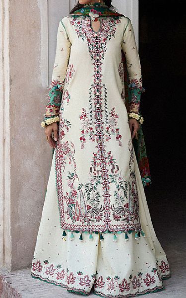 Hussain Rehar Off-white Lawn Suit | Pakistani Lawn Dress in USA- Image 1