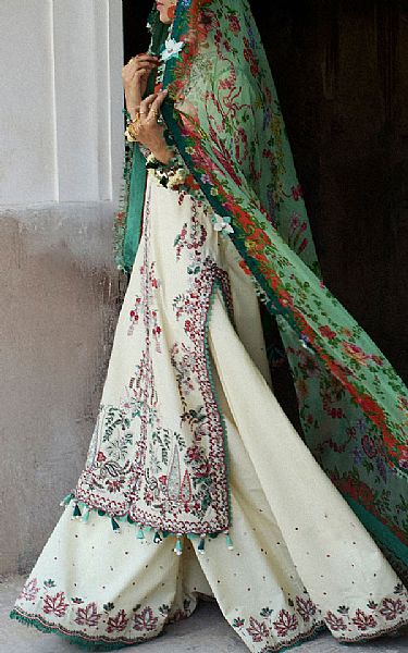 Hussain Rehar Off-white Lawn Suit | Pakistani Lawn Dress in USA- Image 2
