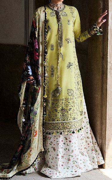 Hussain Rehar Lime Green Lawn Suit | Pakistani Lawn Dress in USA- Image 1