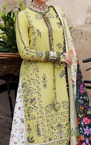 Hussain Rehar Lime Green Lawn Suit | Pakistani Lawn Dress in USA- Image 2