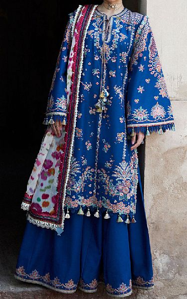 Hussain Rehar Cobalt Blue Lawn Suit | Pakistani Lawn Dress in USA- Image 1