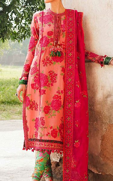 Hussain Rehar Coral Karandi Suit | Pakistani Winter Dresses- Image 1