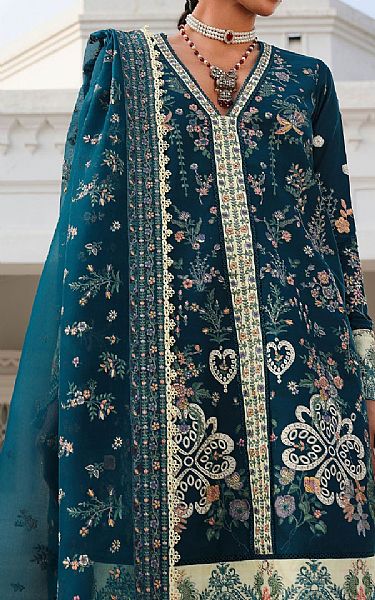 Hussain Rehar Teal Lawn Suit | Pakistani Lawn Dress in USA- Image 2