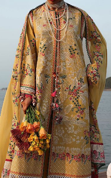 Hussain Rehar Mustard Lawn Suit | Pakistani Lawn Dress in USA- Image 2