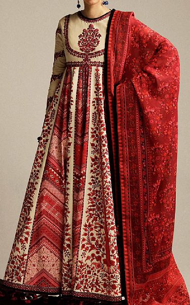 Hussain Rehar Ivory Khaddar Suit | Pakistani Winter Dresses- Image 1