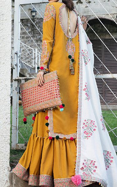 Hussain Rehar Orange Karandi Suit | Pakistani Winter Dresses- Image 2