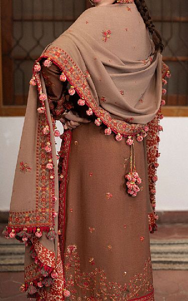 Hussain Rehar Bear Brown Karandi Suit | Pakistani Winter Dresses in USA- Image 2