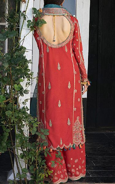 Hussain Rehar Red Karandi Suit | Pakistani Winter Dresses- Image 2