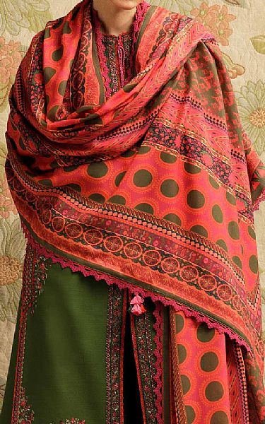 Hussain Rehar Dirty Green Khaddar Suit | Pakistani Winter Dresses- Image 2