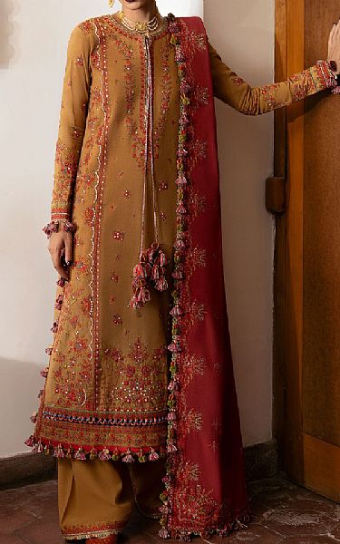 Hussain Rehar Mustard Karandi Suit | Pakistani Winter Dresses in USA- Image 1