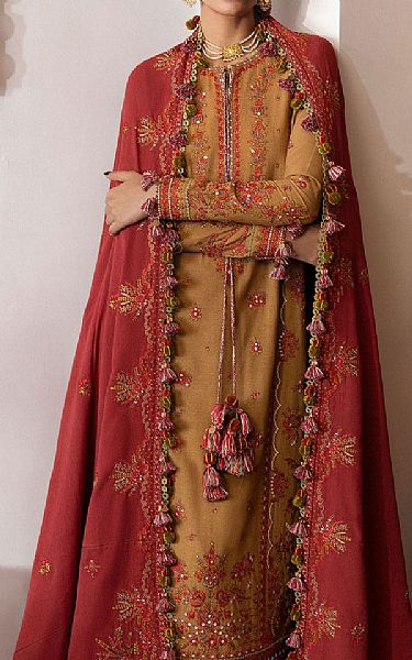 Hussain Rehar Mustard Karandi Suit | Pakistani Winter Dresses in USA- Image 2