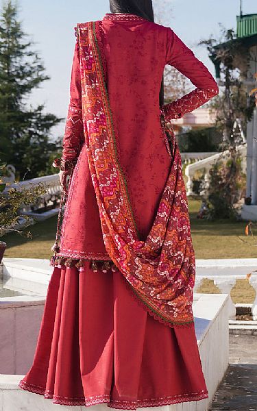 Hussain Rehar Carrot Red Khaddar Suit | Pakistani Winter Dresses in USA- Image 2