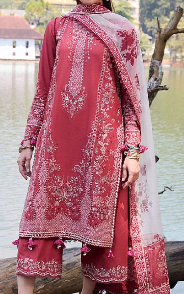 Hussain Rehar Tea Pink Lawn Suit | Pakistani Lawn Dress in USA- Image 1