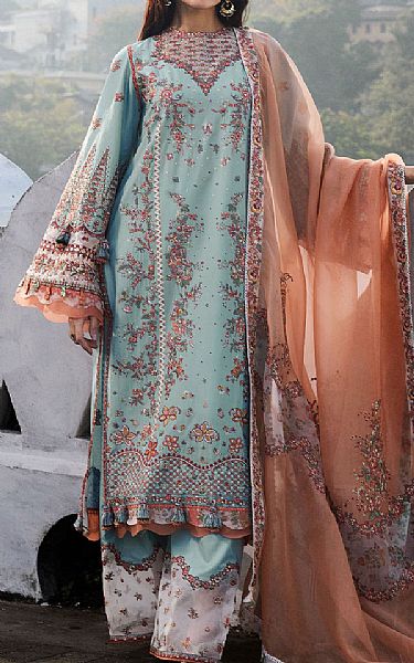 Hussain Rehar Light Turquoise Lawn Suit | Pakistani Lawn Dress in USA- Image 1