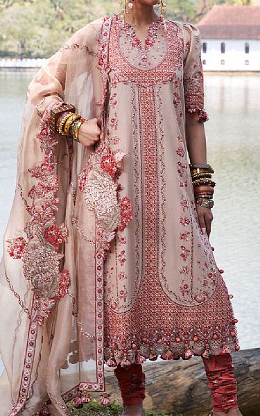 Hussain Rehar Ivory/Maroon Lawn Suit | Pakistani Lawn Dress in USA- Image 1