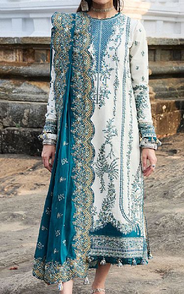 Hussain Rehar Off-white Lawn Suit | Pakistani Lawn Dress in USA- Image 1