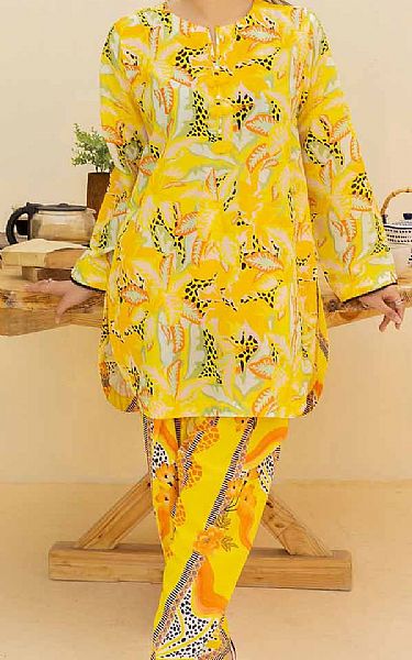 Gul Ahmed Golden Yellow Cambric Suit (2 Pcs) | Pakistani Lawn Suits- Image 1