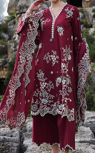 Image Wine Lawn Suit | Pakistani Lawn Dress in USA- Image 1