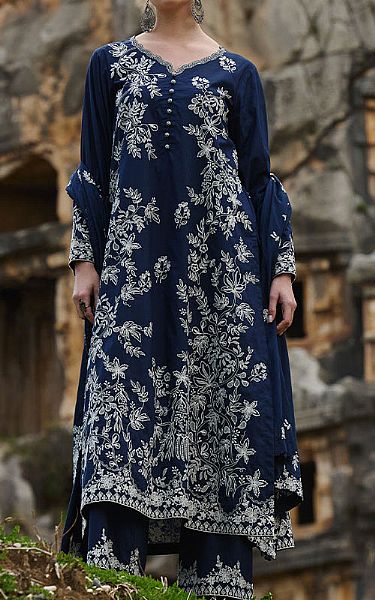 Image Navy Blue Lawn Suit | Pakistani Lawn Dress in USA- Image 1