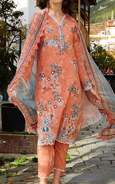 Image Coral Cotton Suit | Pakistani Lawn Dress in USA- Image 1