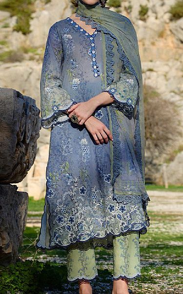Image Dusk Blue/Green Cotton Suit | Pakistani Lawn Dress in USA- Image 1