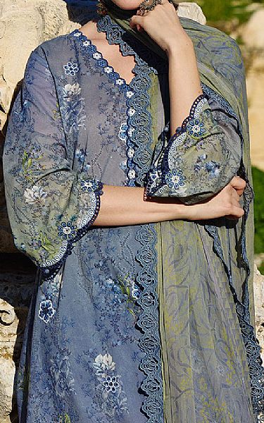 Image Dusk Blue/Green Cotton Suit | Pakistani Lawn Dress in USA- Image 2