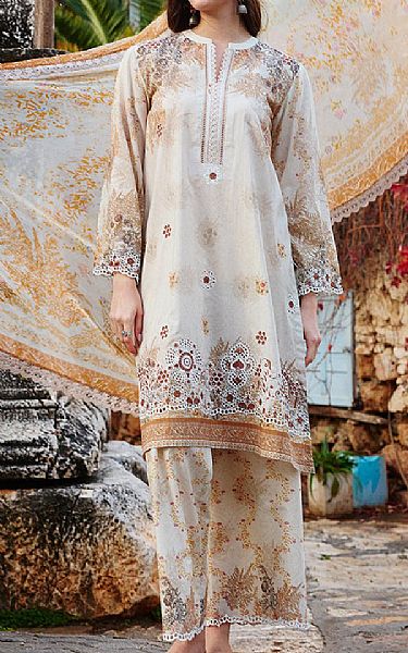 Image Light Beige Cotton Suit | Pakistani Lawn Dress in USA- Image 1