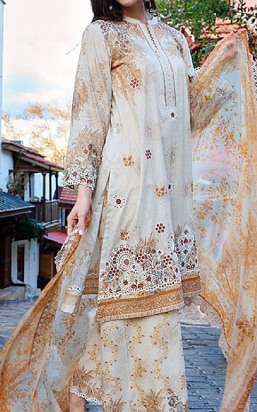 Image Light Beige Cotton Suit | Pakistani Lawn Dress in USA- Image 2
