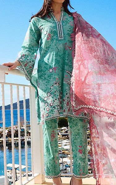 Image Sea Green Cotton Suit | Pakistani Lawn Dress in USA- Image 2
