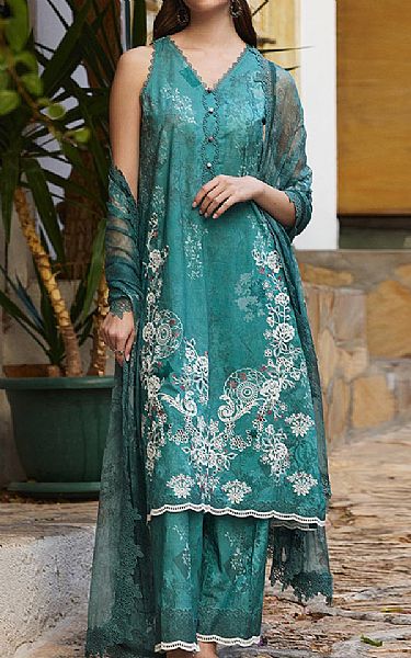 Image Teal Cotton Suit | Pakistani Lawn Dress in USA- Image 1