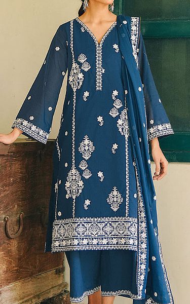 Image Denim Blue Voile Suit | Pakistani Lawn Dress in USA- Image 1