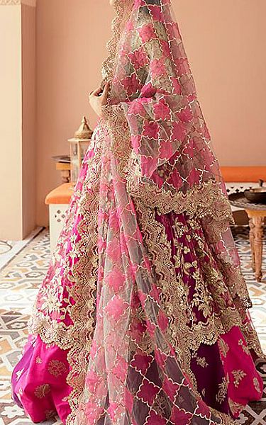 Imrozia Magenta Net Suit | Pakistani Wedding Dresses- Image 2
