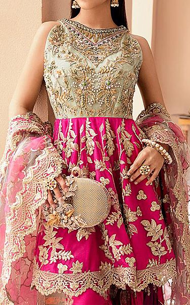 Imrozia Magenta Net Suit | Pakistani Wedding Dresses- Image 1