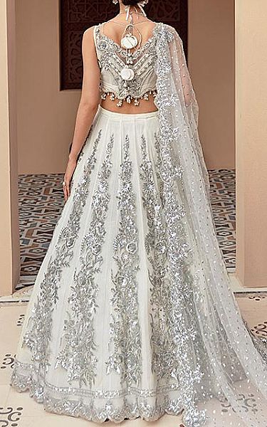 Imrozia Light Grey Net Suit | Pakistani Wedding Dresses- Image 2