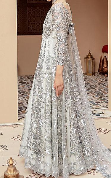 Imrozia Light Grey Net Suit | Pakistani Dresses in USA- Image 2