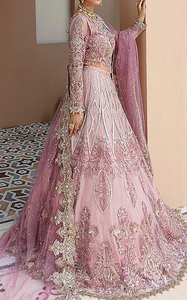 Imrozia Baby Pink Net Suit | Pakistani Wedding Dresses- Image 1
