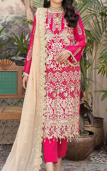 Imrozia Cerise Pink Chiffon Suit | Pakistani Embroidered Chiffon Dresses- Image 1