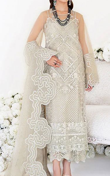Imrozia Light Grey Net Suit | Pakistani Dresses in USA- Image 1