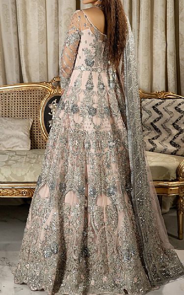 Imrozia Light Pink/Grey Net Suit | Pakistani Embroidered Chiffon Dresses- Image 2