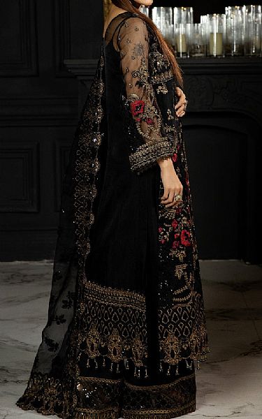 Imrozia Black Organza Suit | Pakistani Embroidered Chiffon Dresses- Image 2