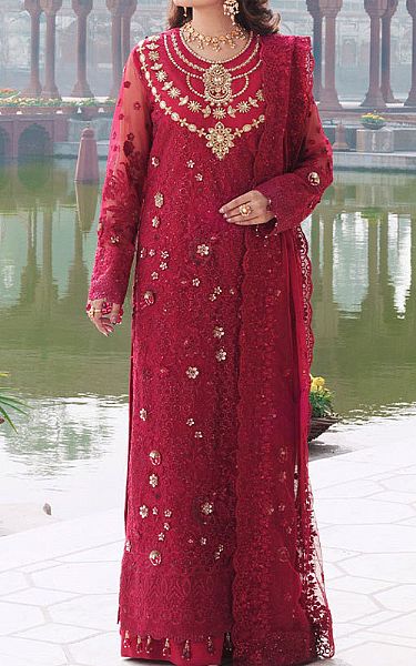 Imrozia Wine Red Net Suit | Pakistani Embroidered Chiffon Dresses USA- Image 1